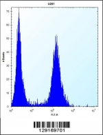 ID1 antibody flow cytometric analysis of U251 cells (right histogram) compared to a negative control (left histogram). FITC-conjugated goat-anti-rabbit secondary Ab was used for the analysis.