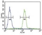 Tyrosinase antibody flow cytometric analysis of A375 cells (green) compared to a <a href=