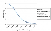 Sandwich ELISA of human plasma using recombinant Human IgD antibody as the capture (100ng/well) and biotinylated anti-human light chains (Îº+Î») antibody RM129 as the detect, followed by an alkaline phosphatase conjugated streptavidin.