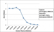 Sandwich ELISA with human plasma using recombinant Human IgG3 antibody as the capture, and biotinylated anti-human light chains (κ+λ) antibody RM129 as the detect, followed by an AP conjugated streptavidin.