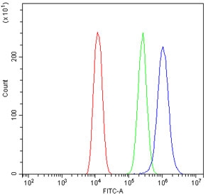 Flow cytometry testing of human U-2 OS cells with IL7R antibody at 1ug/million cells (blocked with goat sera);