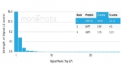 Analysis of a HuProt(TM) microarray containing more than 19,000 full-length human proteins using ZNF232 antibody (clone PCRP-ZNF232-2B3). Z- and S- Score: The Z-score represents the strength of a signal that a monoclonal antibody (in combination with a fluorescently-tagged anti-IgG secondary antibody) produces when binding to a particular protein on the HuProt(TM) array. Z-scores are described in units of standard deviations (SD's) above the mean value of all signals generated on that array. If targets on HuProt(TM) are arranged in descending order of the Z-score, the S-score is the difference (also in units of SD's) between the Z-score. S-score therefore represents the relative target specificity of a mAb to its intended target. A mAb is considered to specific to its intended target, if the mAb has an S-score of at least 2.5. For example, if a mAb binds to protein X with a Z-score of 43 and to protein Y with a Z-score of 14, then the S-score for the binding of that mAb to protein X is equal to 29.