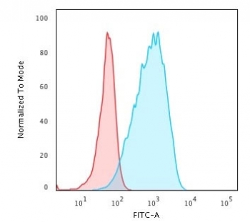 Flow cytometry testing of human Raji cells with recombinant HLA-DPB1 antibody; Red=isotype c