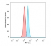 FACS staining of PFA-fixed human HeLa cells with NOC4L antibody (blue, clone PCRP-NOC4L-1E3), and unstained cells (red).