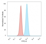 FACS staining of PFA-fixed human HeLa cells with SCXA antibody (blue, clone PCRP-SCXA-2D11), and unstained cells (red).