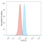 FACS staining of PFA-fixed human HeLa cells with GLIS3 antibody (blue, clone PCRP-GLIS3-1B11) and isotype control (red).