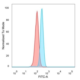 CNOT10 Antibody HeLa FACS. Flow cytometry analysis of PFA-fixed human HeLa cells stained with CNOT10 Antibody demonstrates a distinct right-shifted fluorescence population relative to the isotype control, consistent with CNOT10-associated expression involved in CCR4-NOT complex-mediated RNA metabolism and post-transcriptional regulatory signaling pathways. This CCR4-NOT complex protein antibody supports characterization of transcript-associated regulatory protein expression in epithelial-derived cells. Blue=CNOT10 antibody, Red=isotype control.