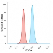 Human Nuclear Antigen Antibody Raji FACS. Flow cytometry analysis of PFA-fixed human Raji cells stained with Human Nuclear Antigen Antibody (clone 235-1) demonstrates a pronounced rightward shift in fluorescence intensity relative to the isotype control population. The distinct separation between the positive and control peaks confirms robust recognition of Human Nuclear Antigen (HNA) and effective labeling of human-derived B lymphocyte cells. Minimal overlap between the antibody-stained and control populations indicates specific target detection and strong signal-to-background performance. The observed staining supports the use of clone 235-1 for identification, characterization, and tracking of human cells by flow cytometry, including applications involving lymphoma research, immune cell analysis, transplantation studies, xenograft models, and evaluation of human-derived cell populations in complex experimental systems.